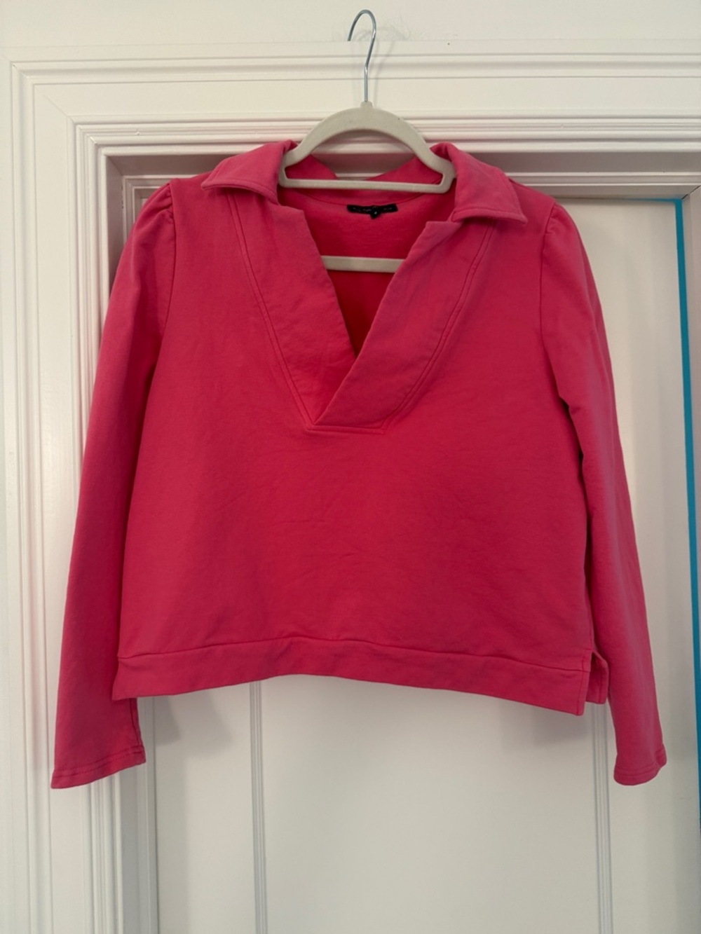 Pink Collared V-Neck Pullover Sweatshirt